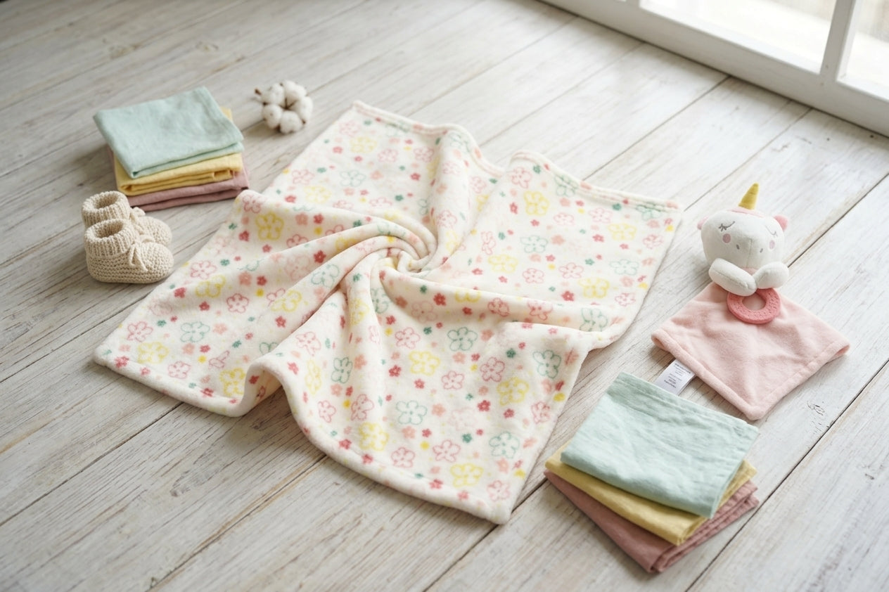 COLORFUL FLORAL PRINT WITH UNICORN BLANKET
