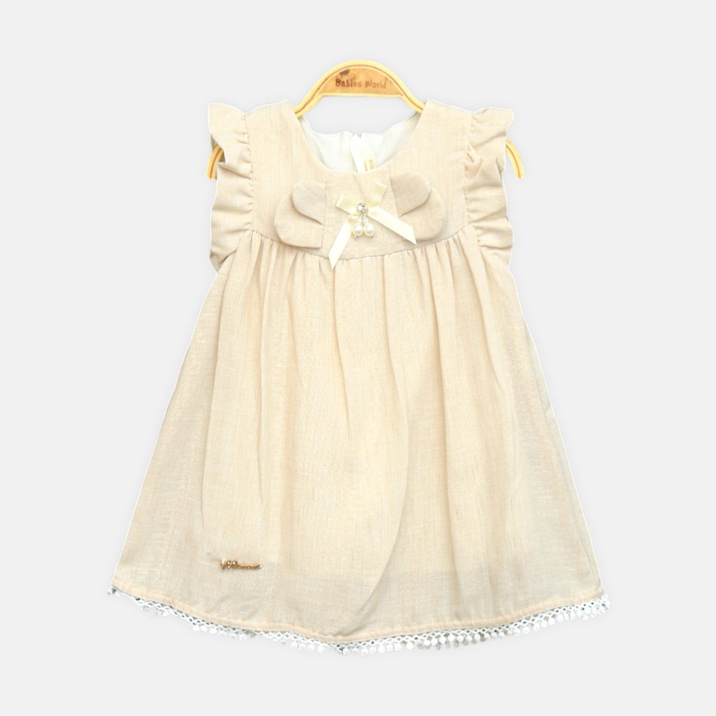 Beige Lace Trim Frock