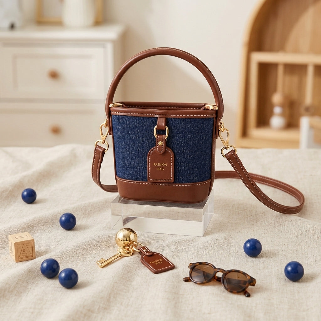 Two-Tone Casual Bucket Bag
