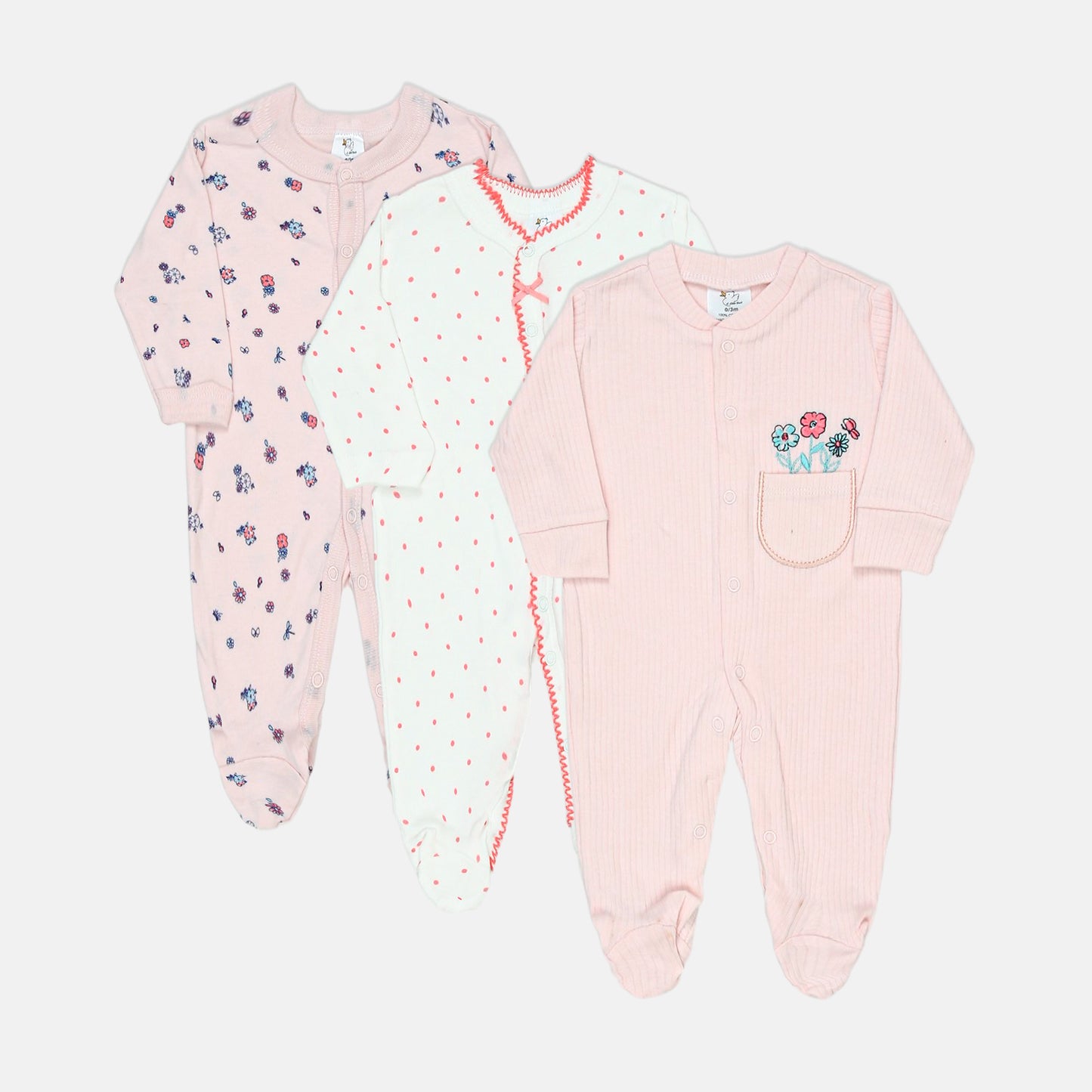 Pink & White Polka Dot Sleepsuits Pk-3