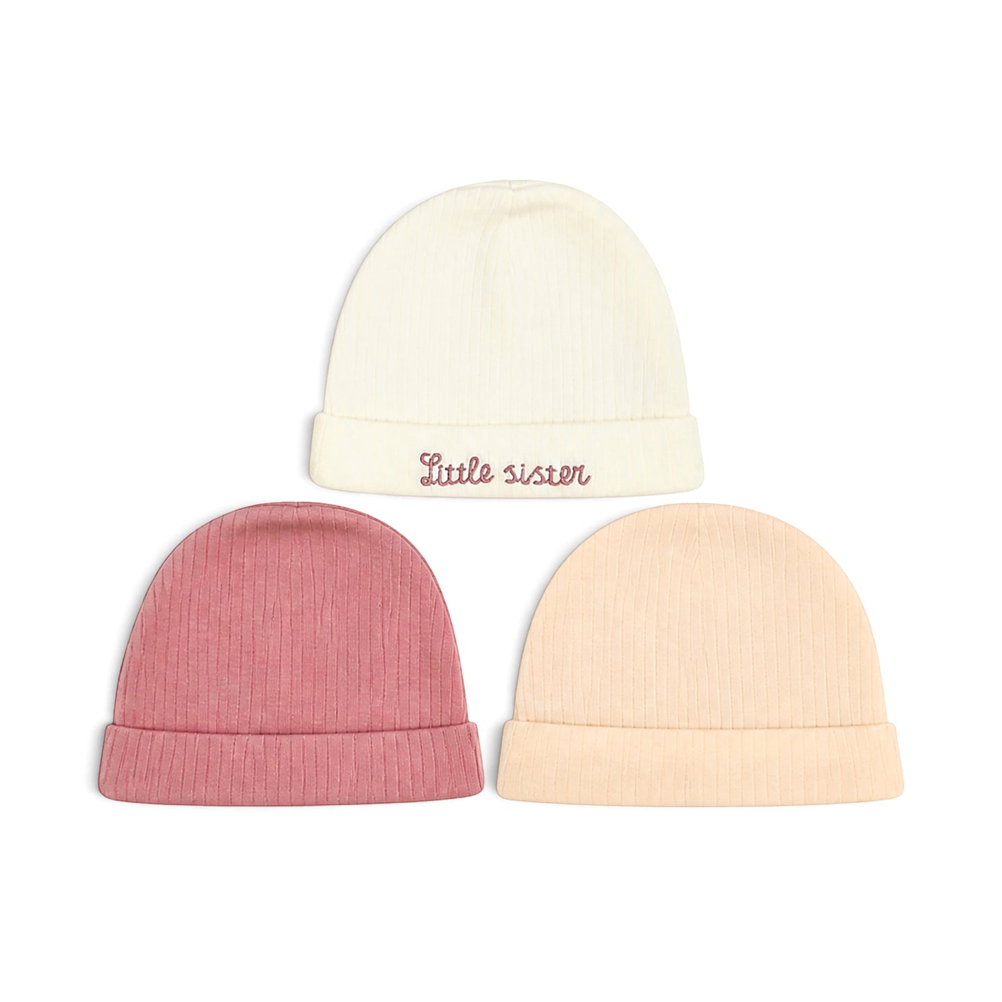 LITTLE SISTER RIBBED INFANT BABY CAPS PK-3