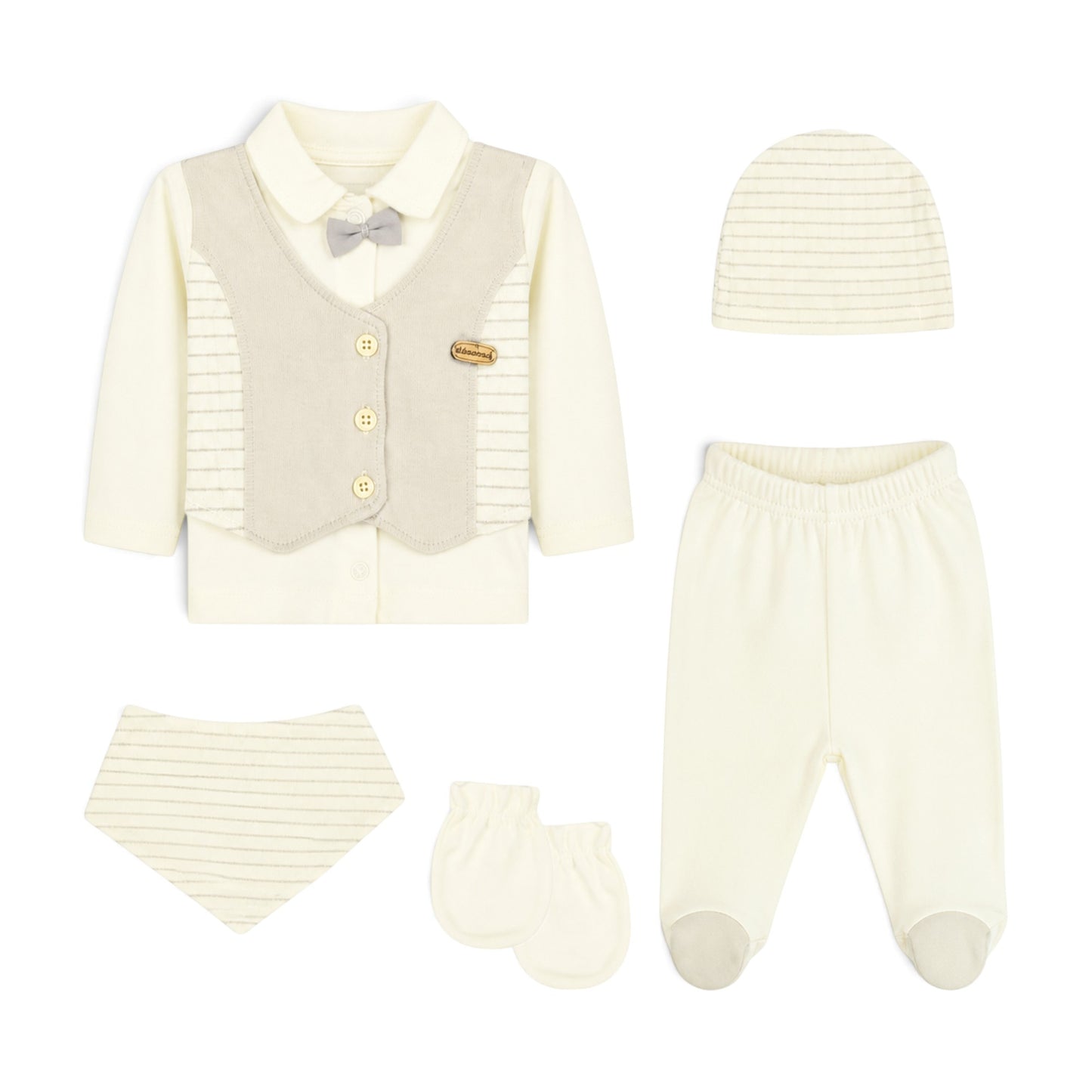 CREAM AND GREY VEST-STYLE BABY BOY GIFT SET