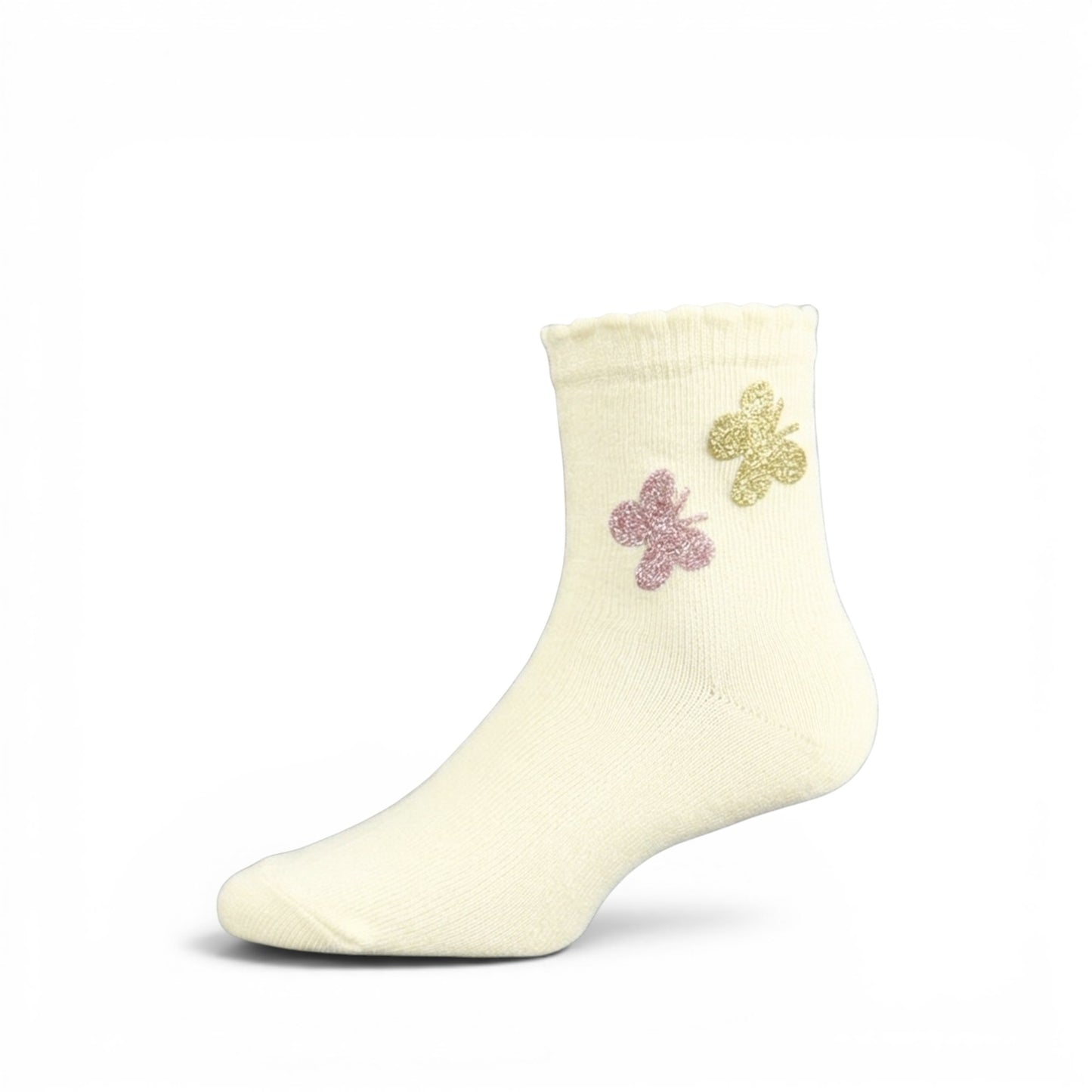 OFF-WHITE BUTTERFLY MOTIF GIRL SOCKS PK-2