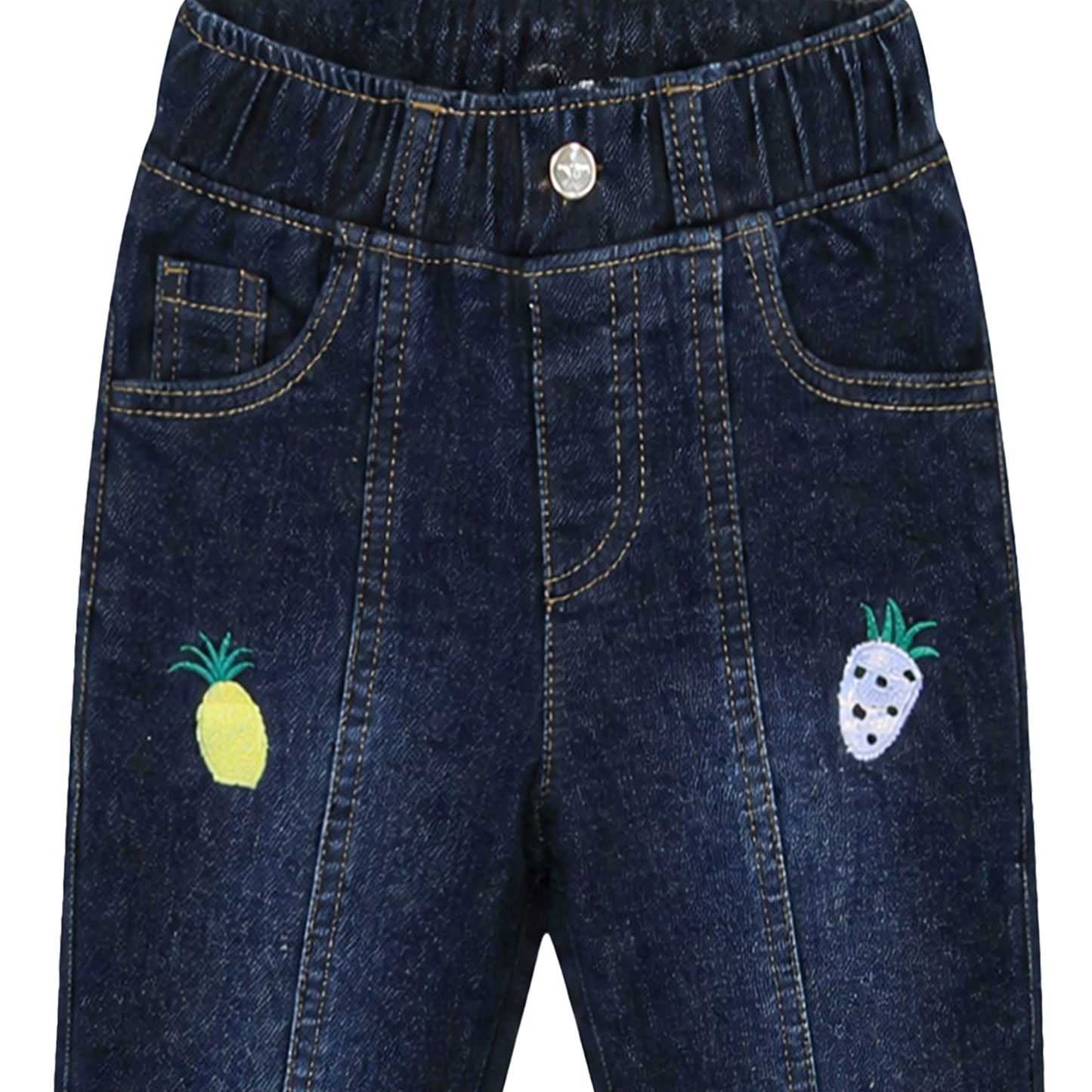 BABY GIRL DARK WASH FRUIT-EMBROIDERED JEANS