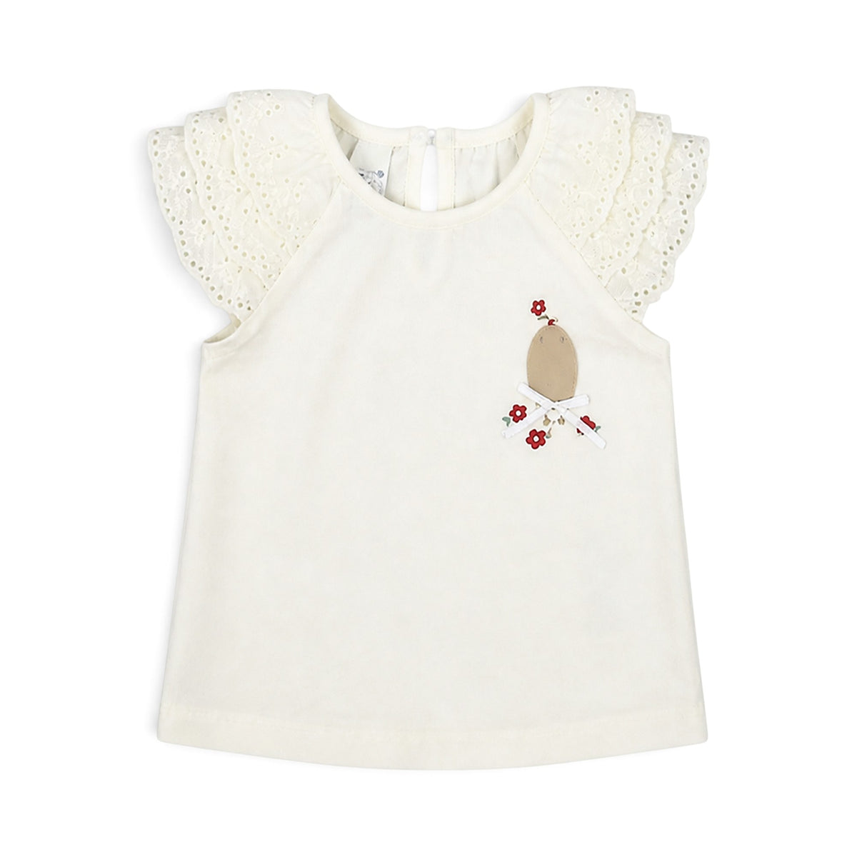WHITE LACE-SLEEVE AND "BIRD GARDEN" DENIM SHORTS BABY GIRL OUTFIT