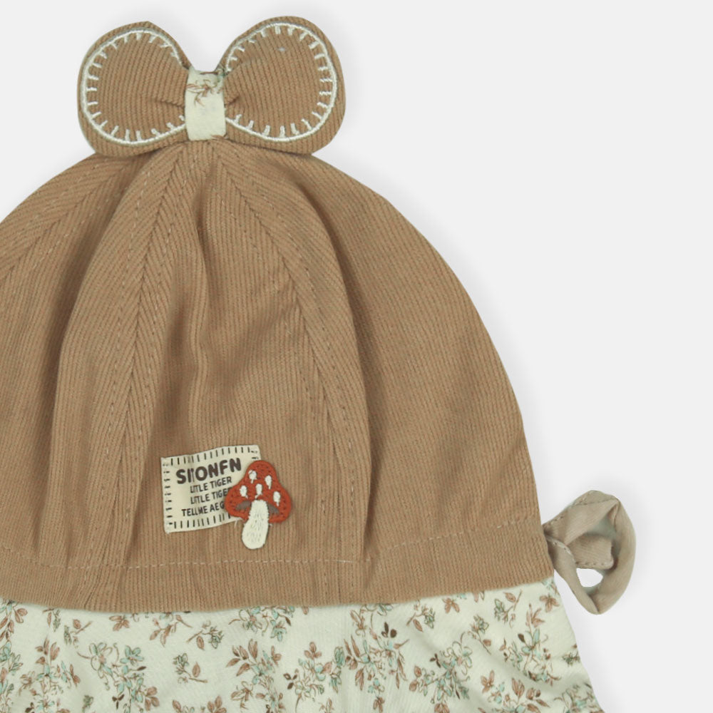 WINTER CAP SIZE: 46-48 CM TAUPE MUSHROOM BOW
