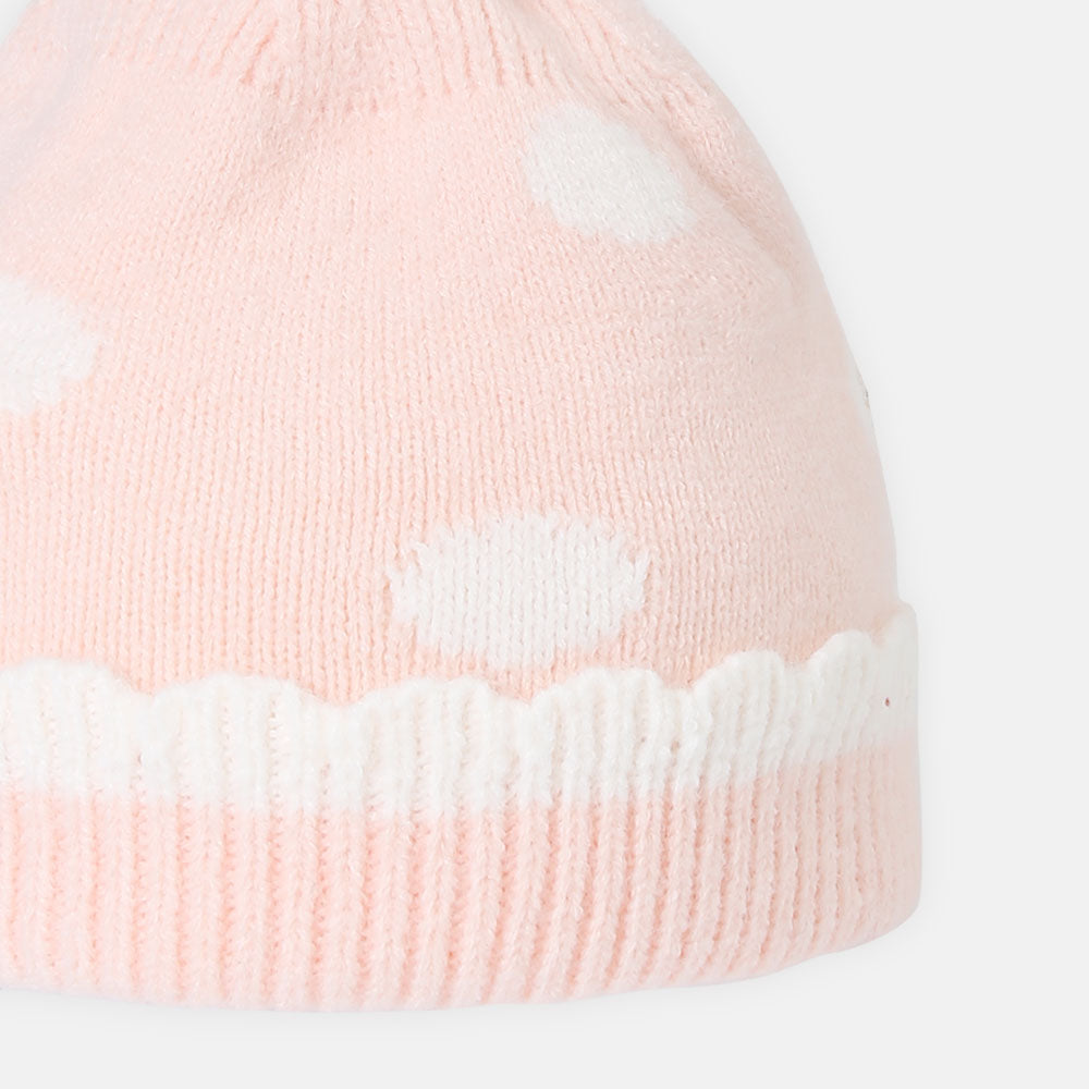 GIRL WINTER CAP PEACH POLKA DOT BOW
