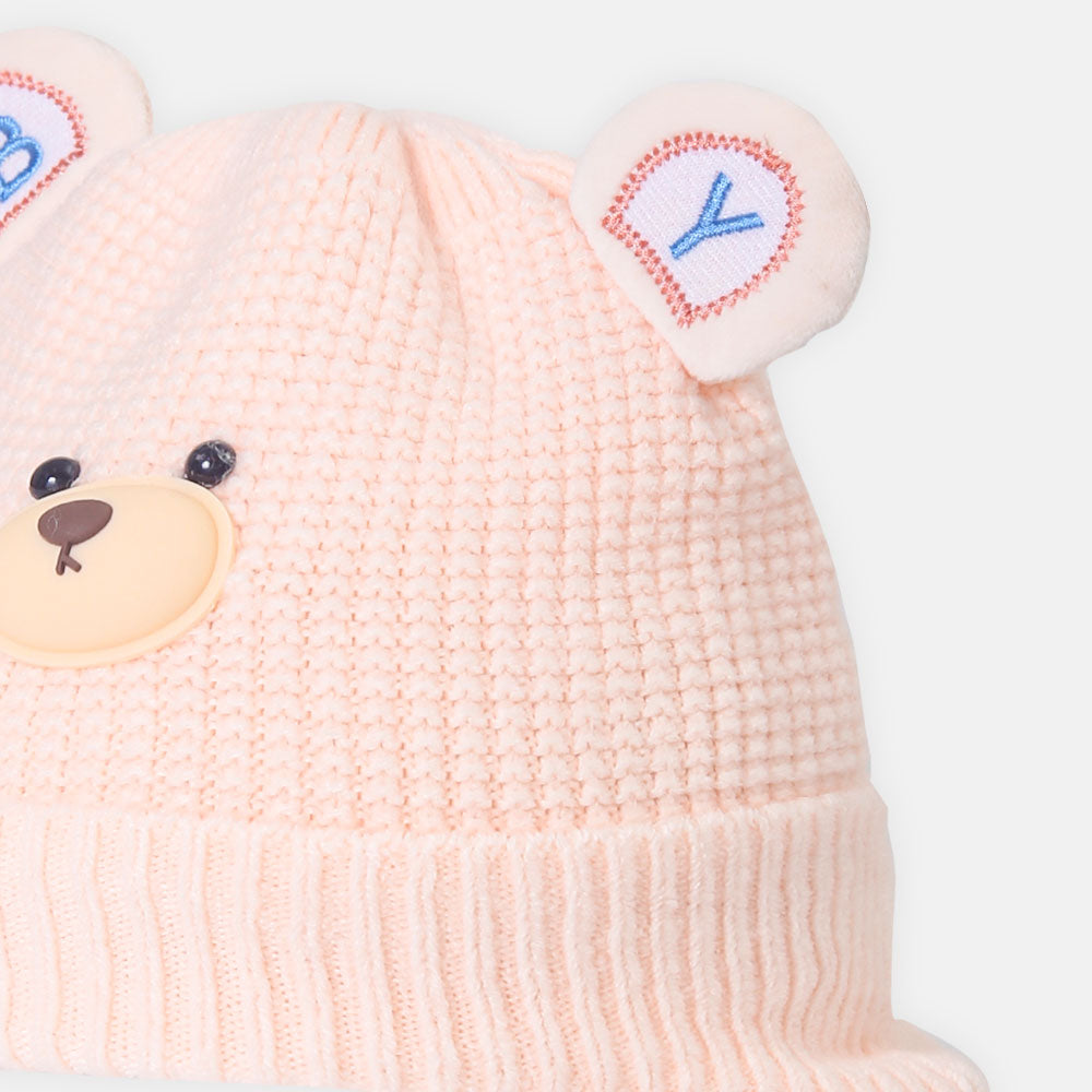 BABY WINTER CAP PEACH WITH BEAR THEME