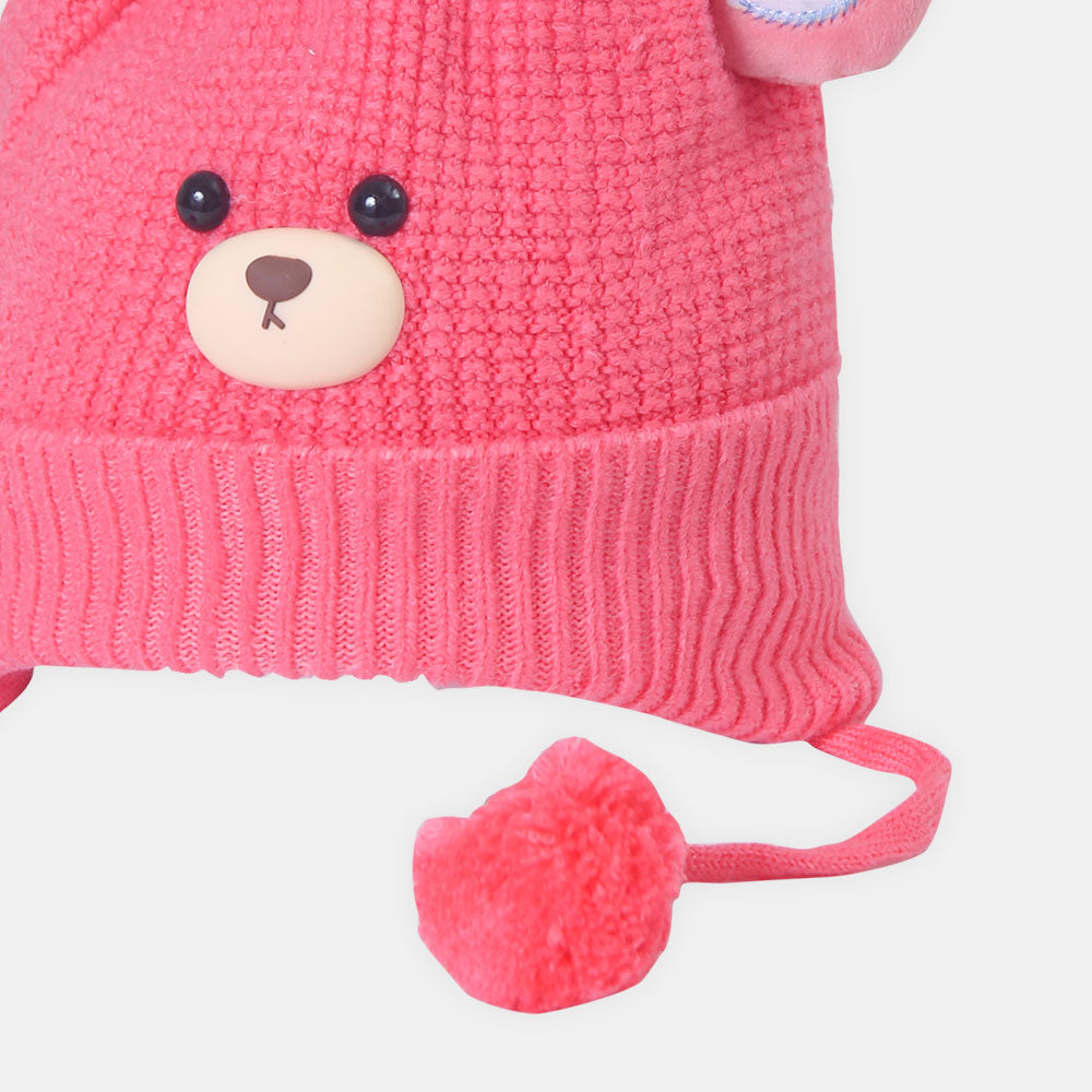 BABY WINTER CAP HOT PINK WITH BEAR THEME