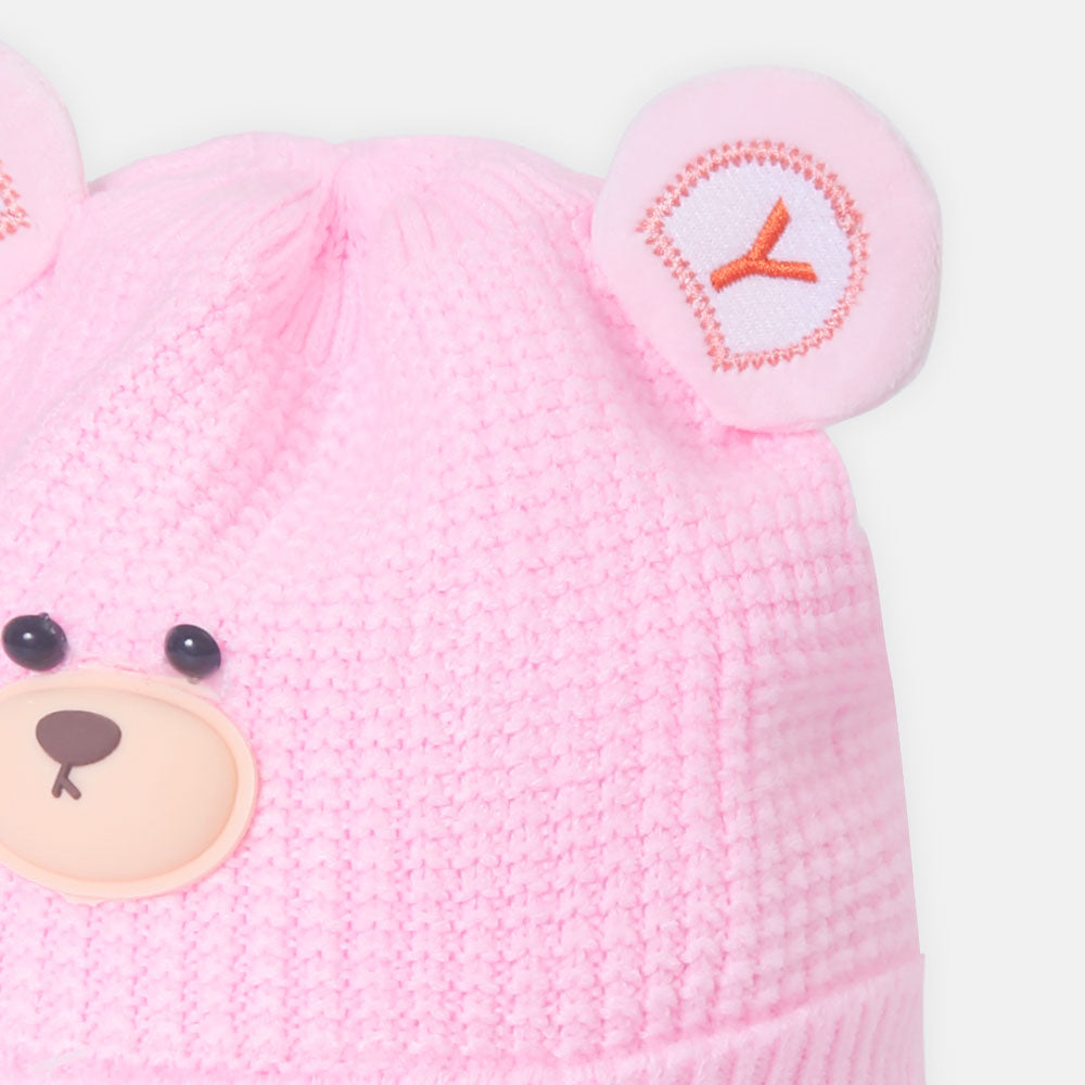 BABY WINTER CAP BABY PINK WITH BEAR THEME