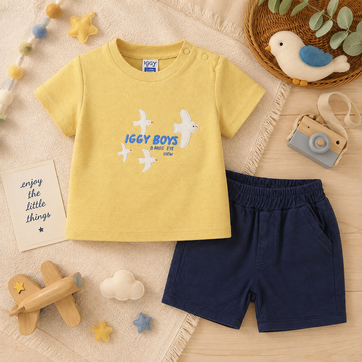 YELLOW "IGGY BOYS" BIRD'S EYE VIEW BABY SUIT