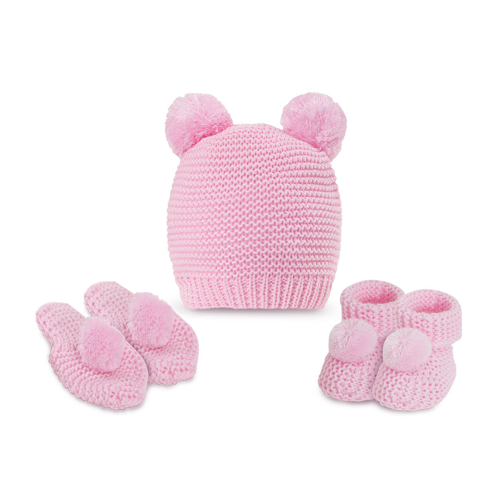BABY WOOLEN CAP PINK KNITTED POM POM
