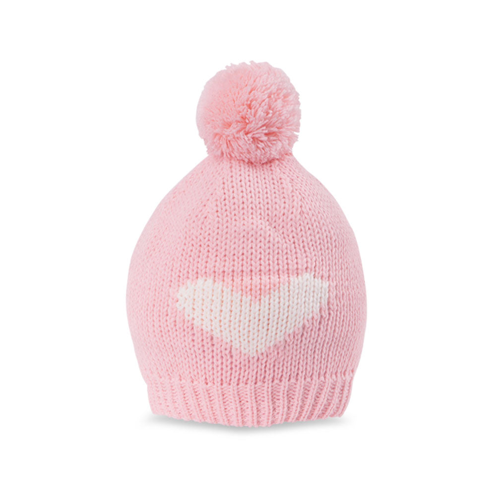 BABY WOOLEN CAP SALMON PINK KNITTED POM POM HEART