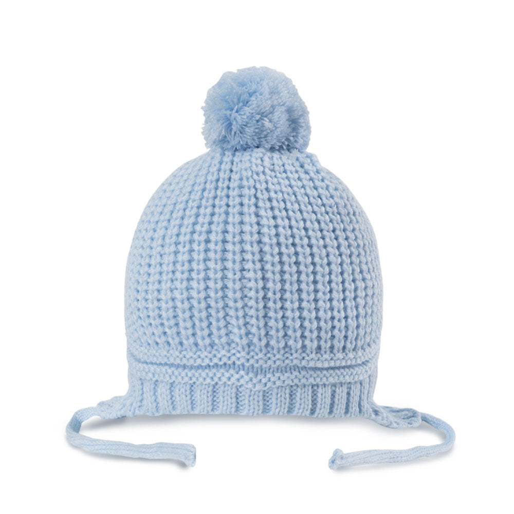 BABY WOOLEN CAP BLUE KNITTED POM POM EAR FLAPS