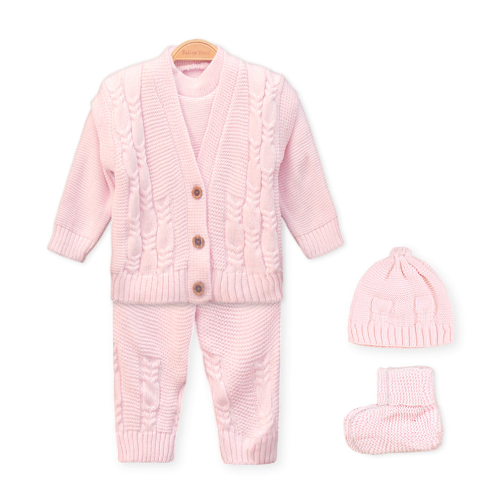 BABY WOOLEN SUIT PK-4 PINK COZY CABLES