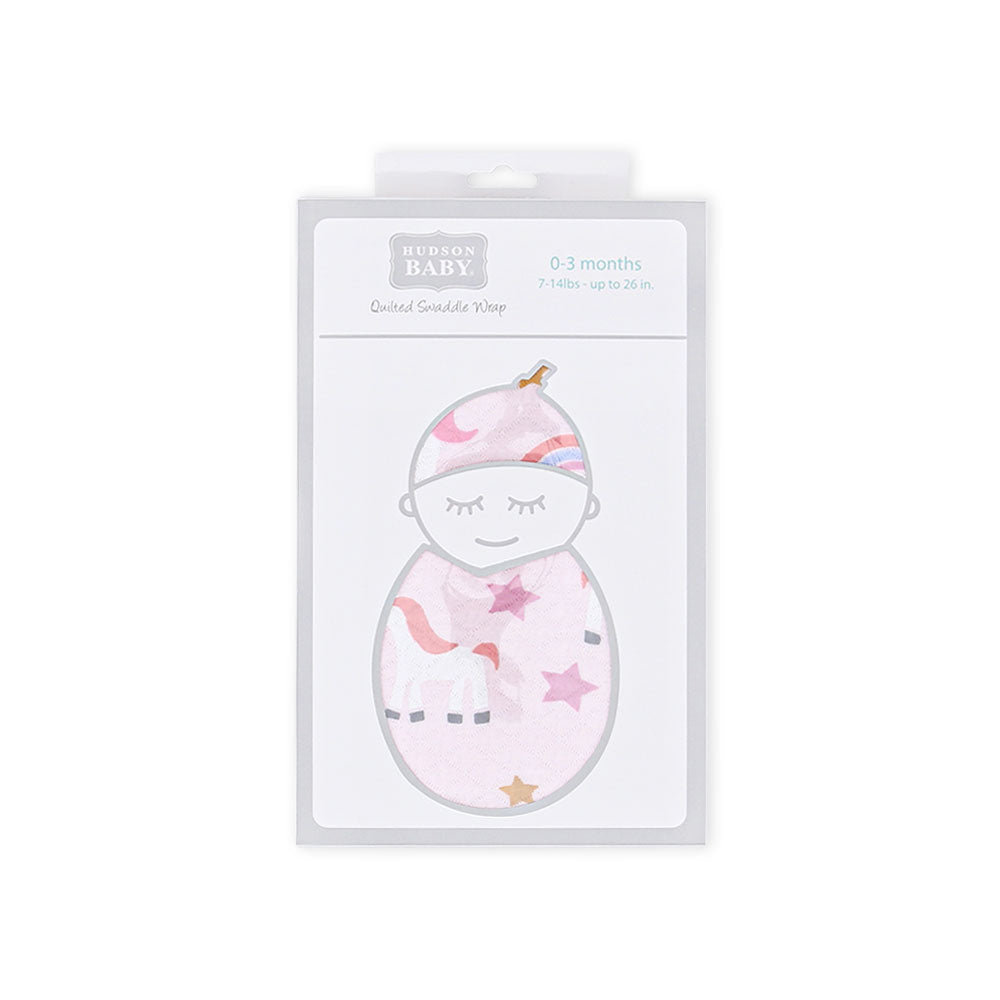 SWADDLE WRAP QUILTED PINK UNICORN & RAINBOW