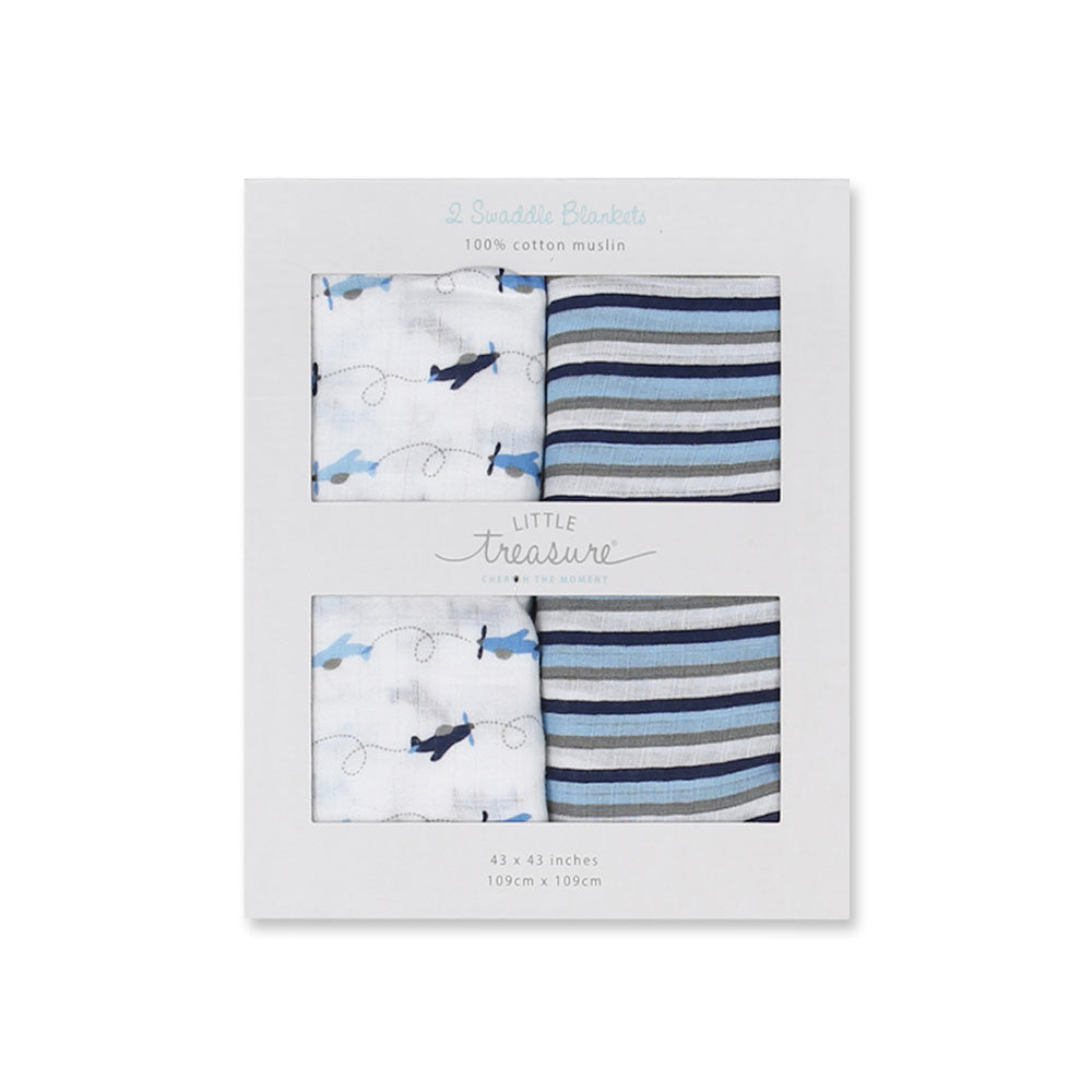 WRAPING SHEET MUSLIN PK-2 BLUE FLYIN' AEROPLANE