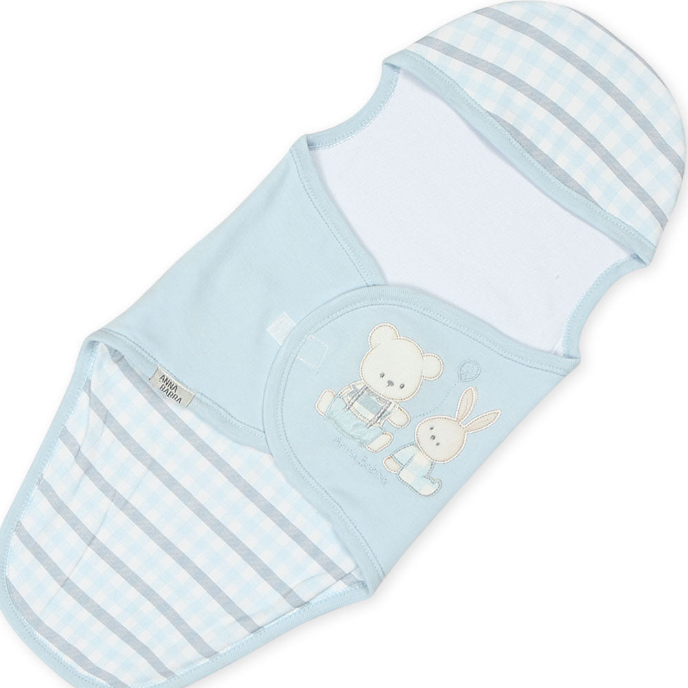 SWADDLE SHEET BOY BLUE TEDDY & BUNNY