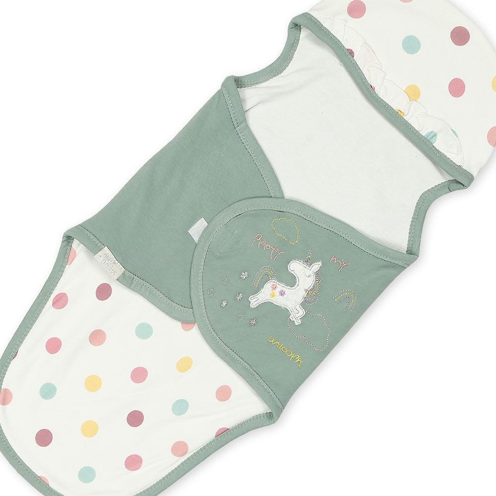 SWADDLE SHEET GIRL GREEN PRETTY UNICORN