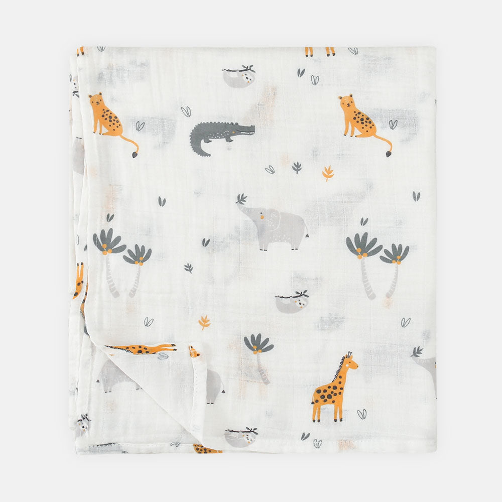 WRAPING SHEET MUSLIN PK-3 WHITE FOREST ANIMAL THEME