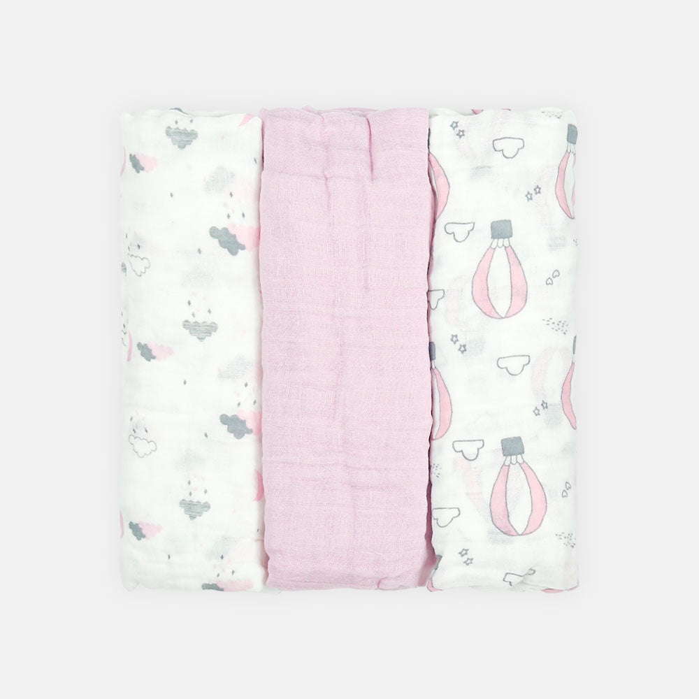 WRAPING SHEET MUSLIN PK-3 PINK BALLON