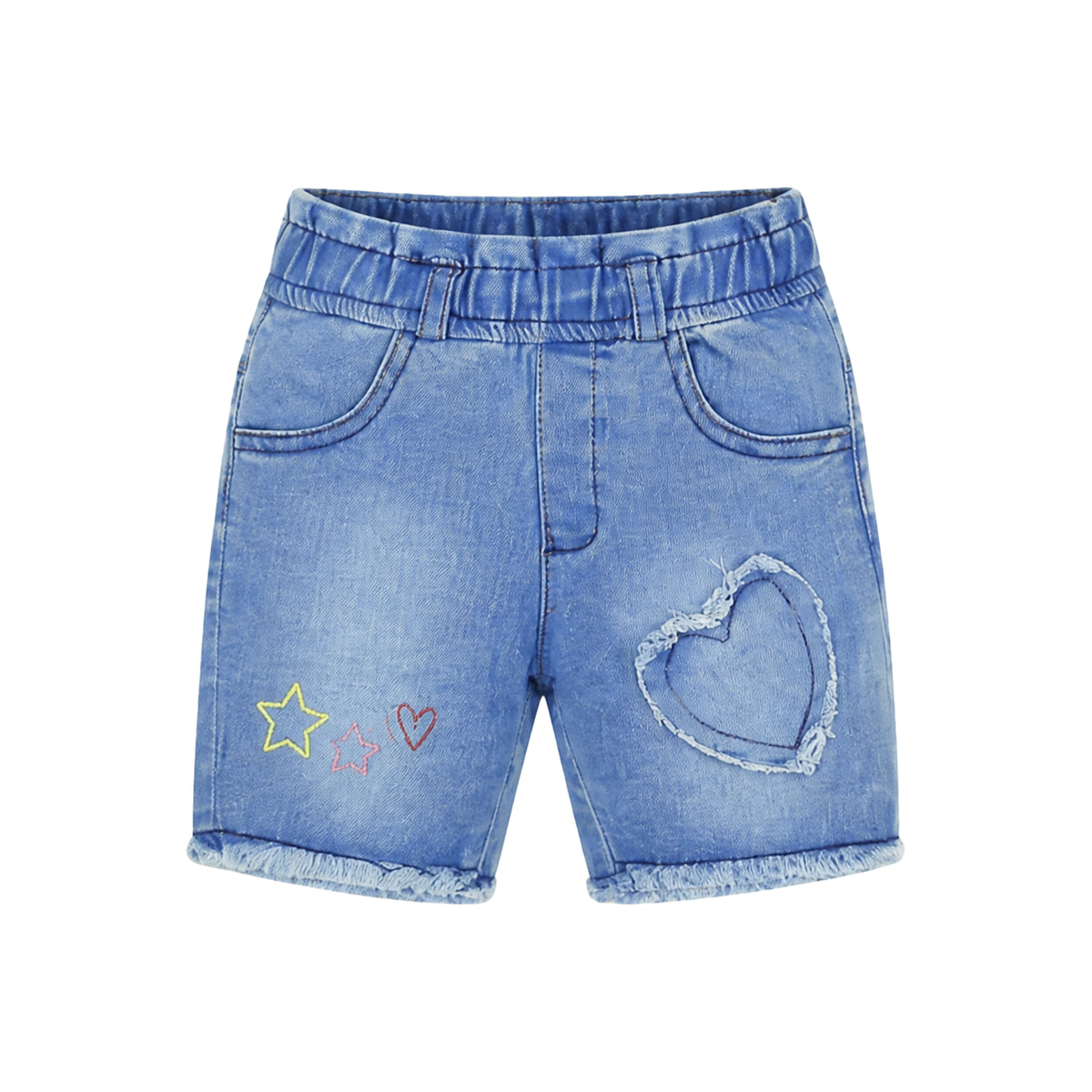 LIGHT WASH EMBROIDERED DENIM GIRL SHORT