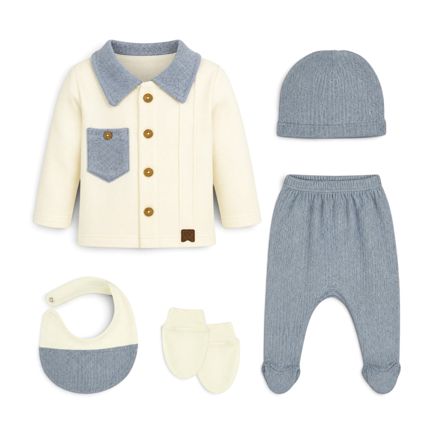 CREAM AND DUSTY BLUE BUTTON-DOWN COLLARED BABY BOY GIFT SET