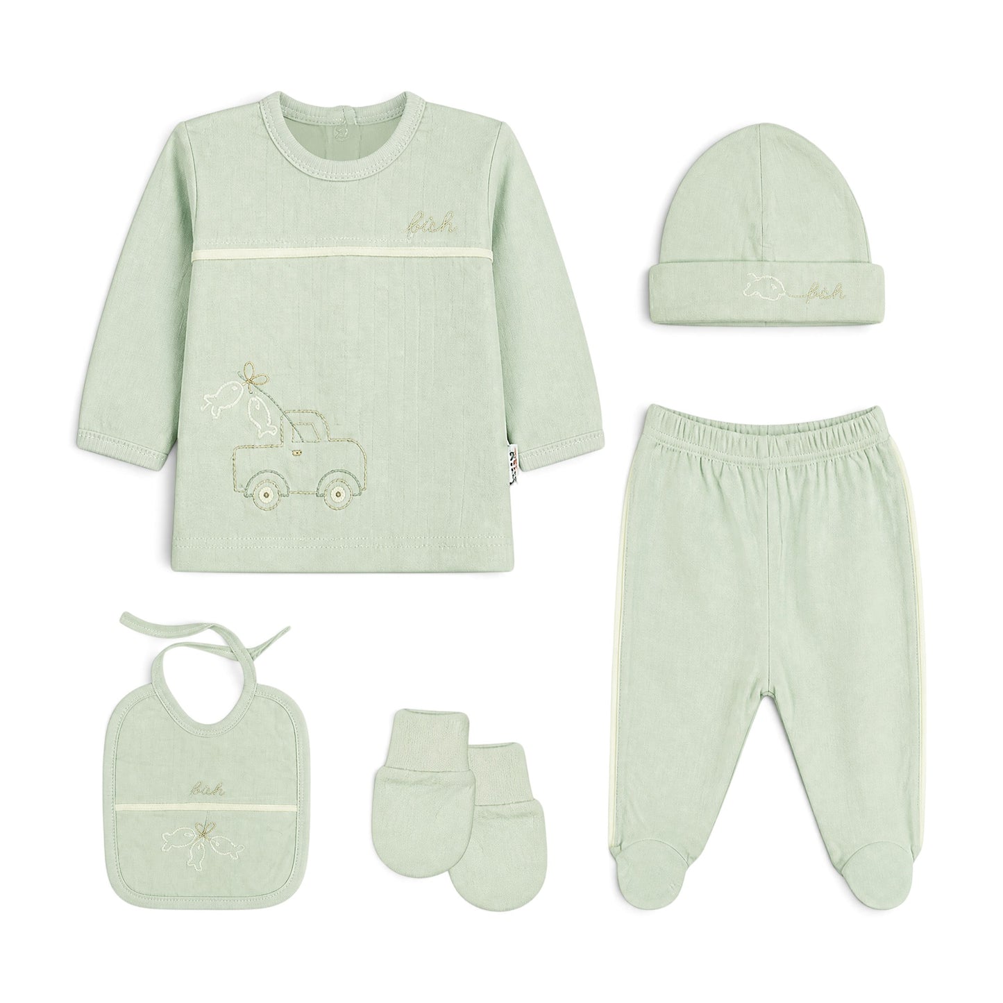 SAGE GREEN "FISH" TRUCK BABY BOY GIFT SET