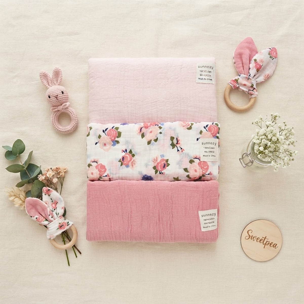 PINK FLORAL ASSORTMENT WRAPING SHEET MUSLIN PK-3