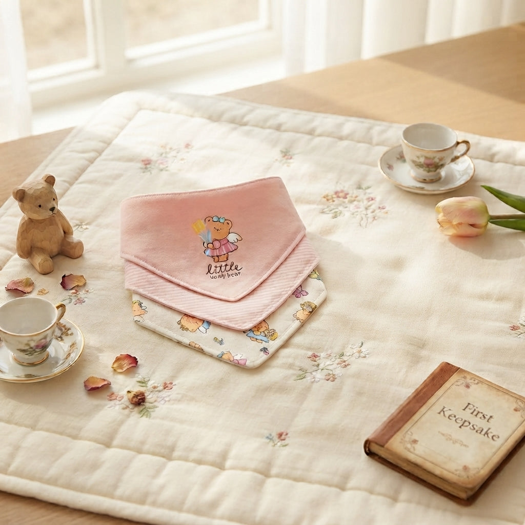 WHIMSICAL BEAR PRINT BIBS PK-3