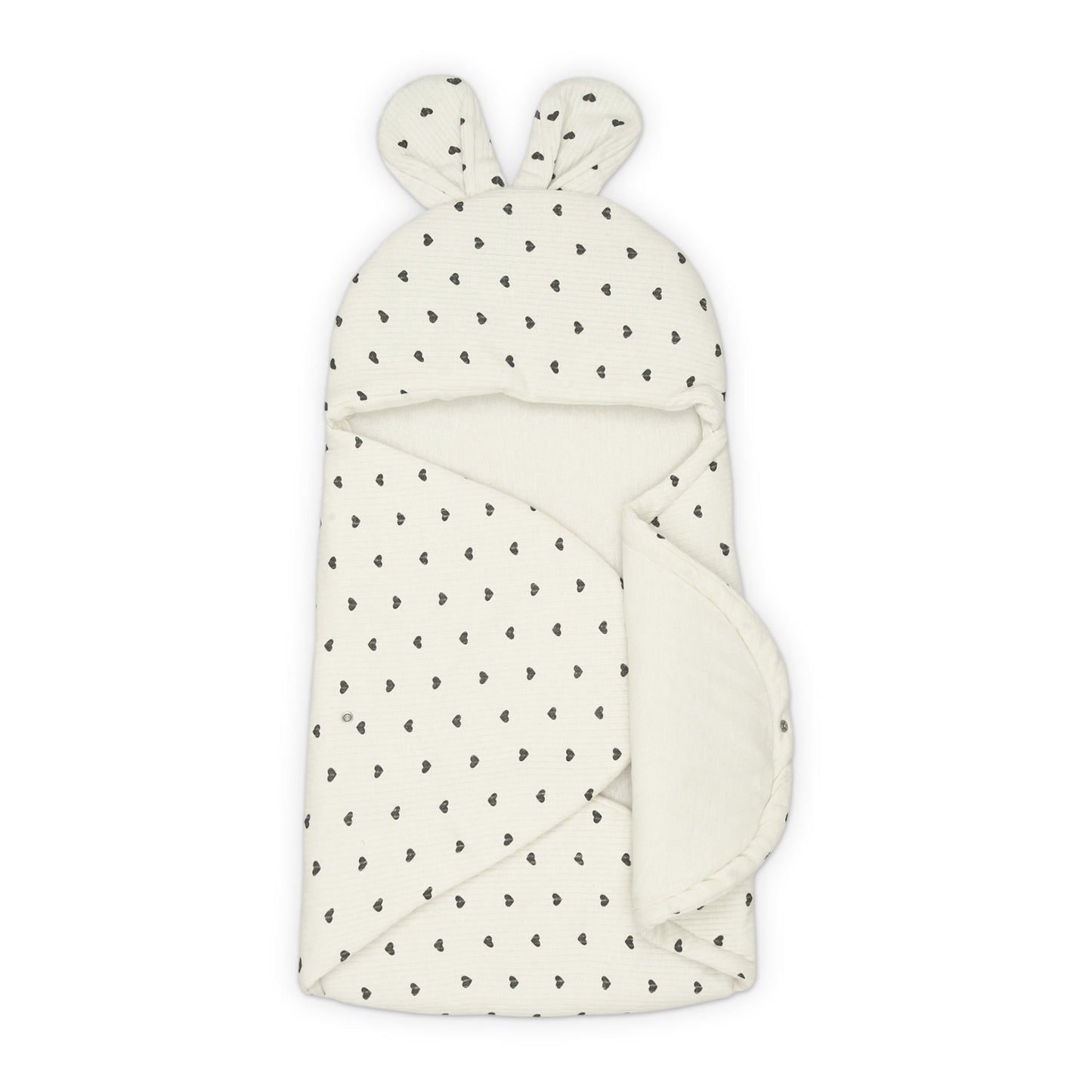 WHITE COTTON HOODED CARRY NEST WITH HEARTS