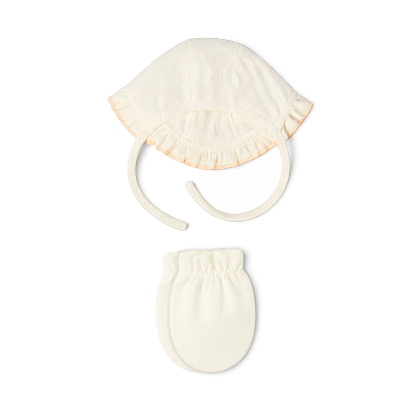 CREAM AND PEACH RUFFLE-FRONT BABY GIRL GIFT SET