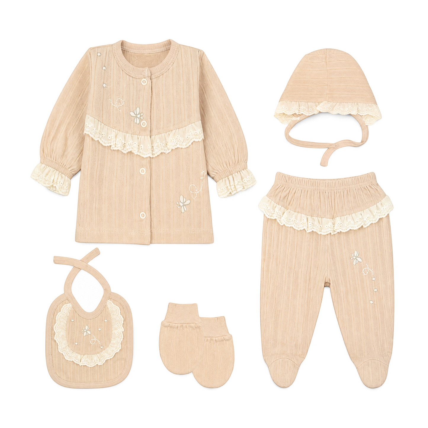 BEIGE LACE-TRIMMED BUTTERFLY BABY GIRL GIFT SET