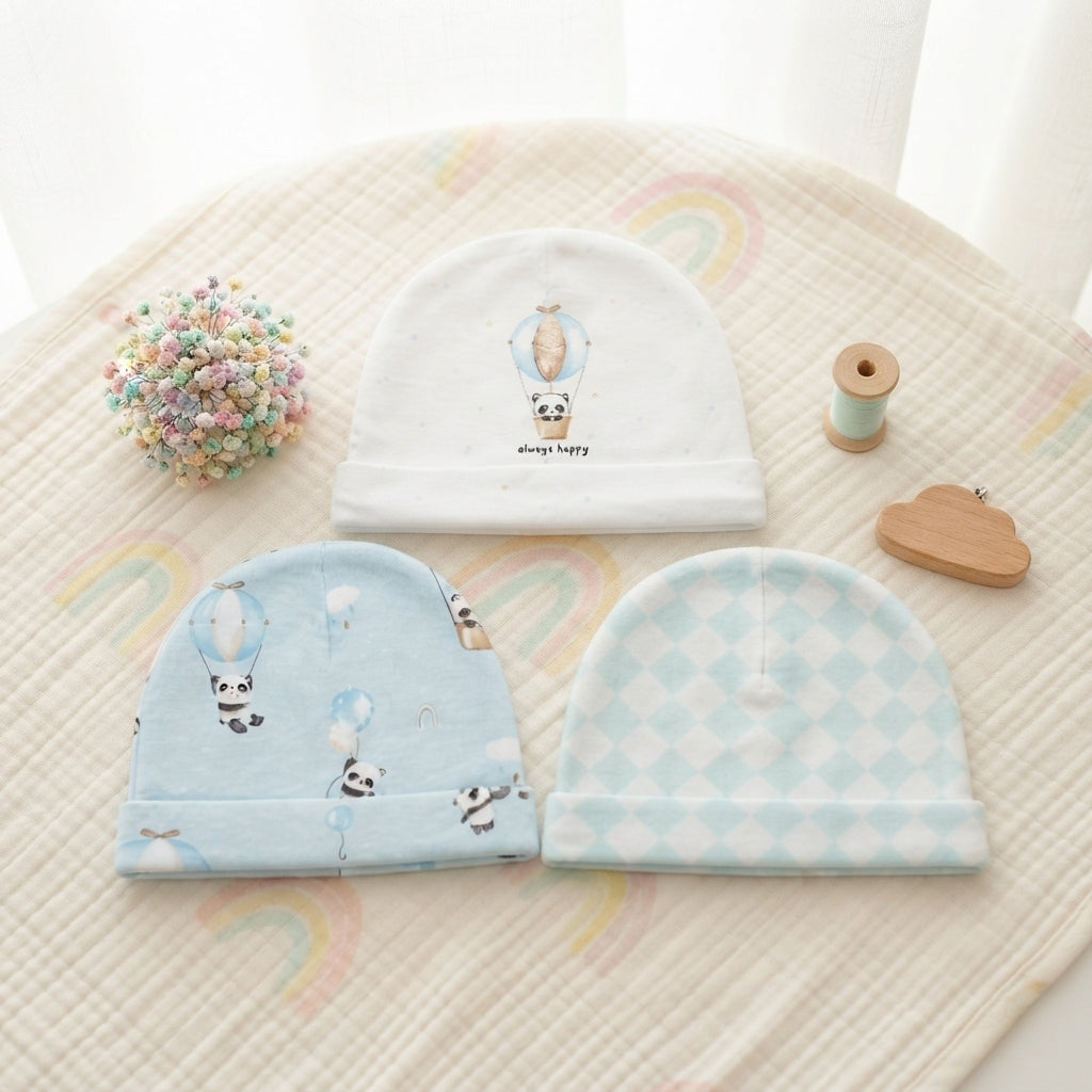 PANDA HOT AIR BALLOON INFANT BABY CAPS PK-3