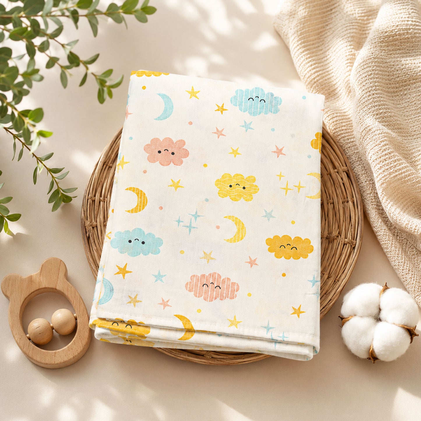 MUSLIN WRAPPING SHEET - CLOUD & STARS