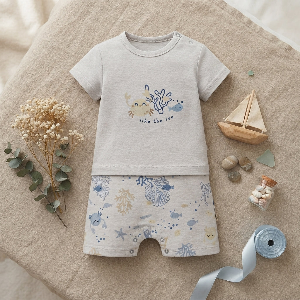 BEIGE "LIKE THE SEA" MUSLIN ROMPER