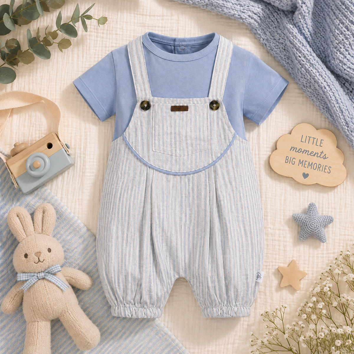 BLUE STRIPED BABY ROMPER