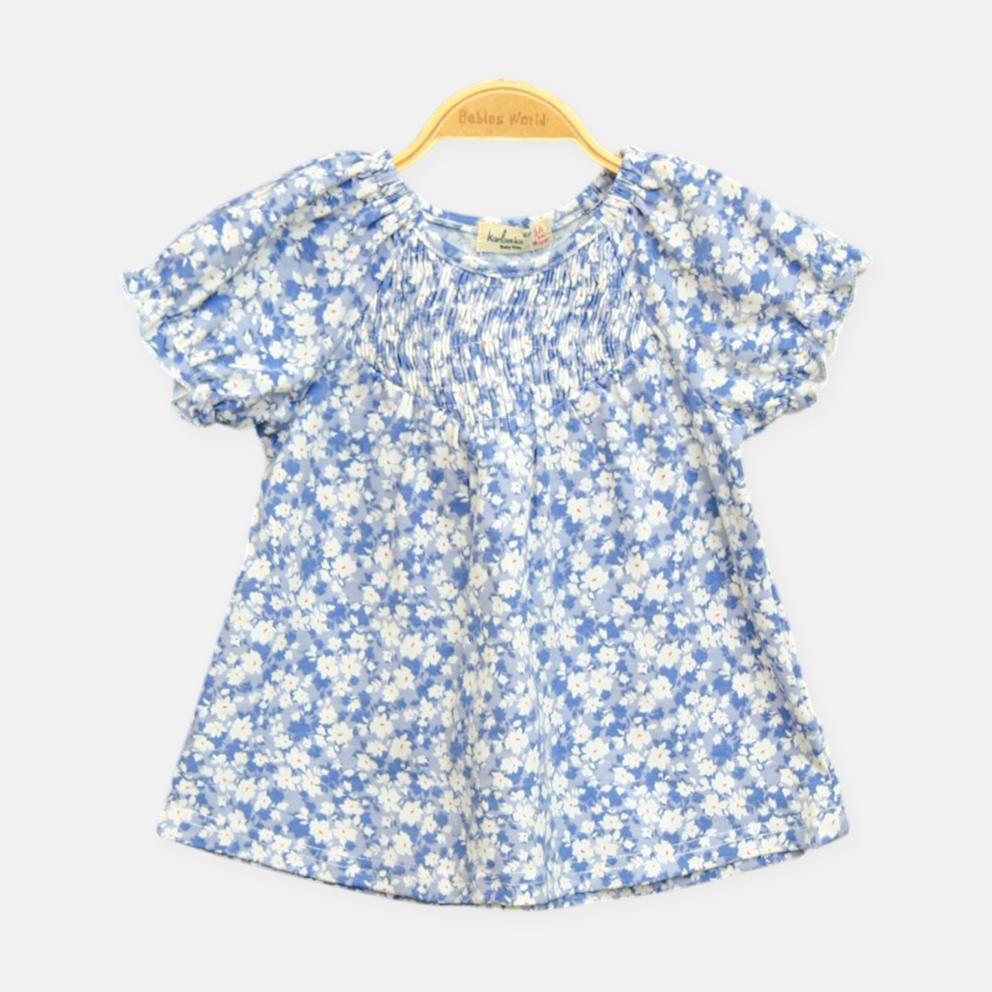 Blue Floral Smocked Top