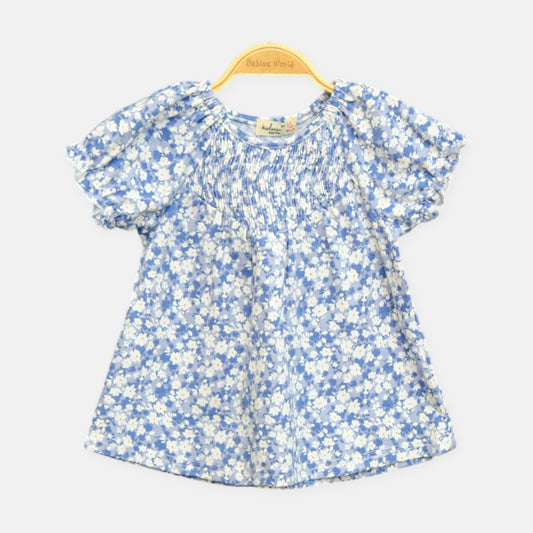 Blue Floral Smocked Top