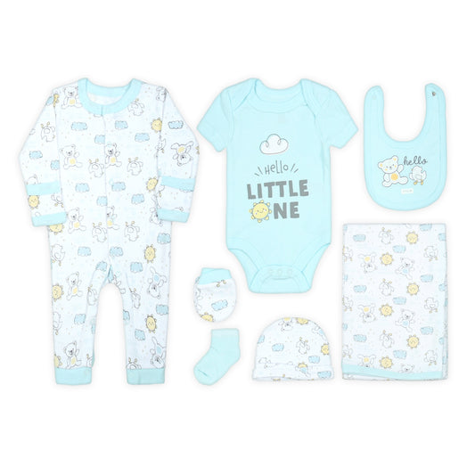 CUTE CRITTER 5-PIECE LAYETTE SET (AQUA) BOY