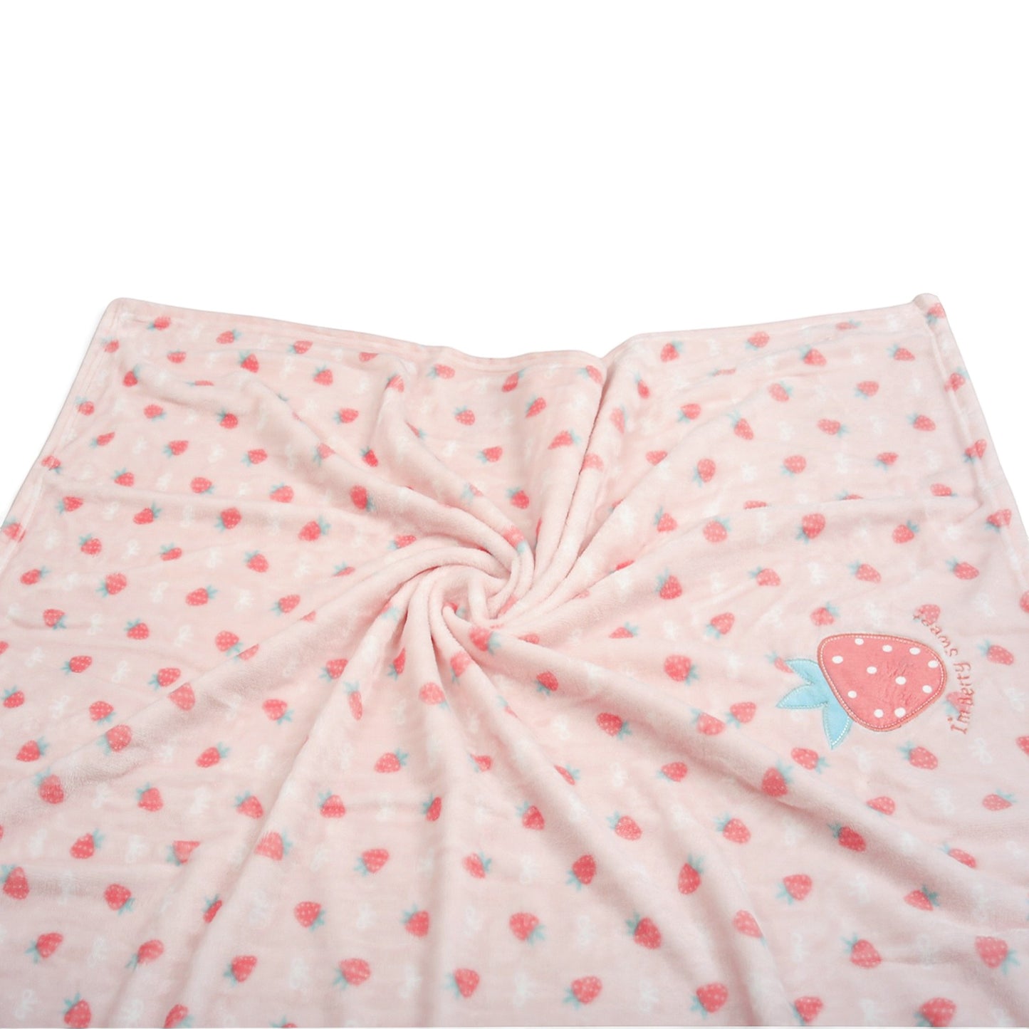 PINK STRAWBERRY PRINT WITH RIBBON BOW BLANKET