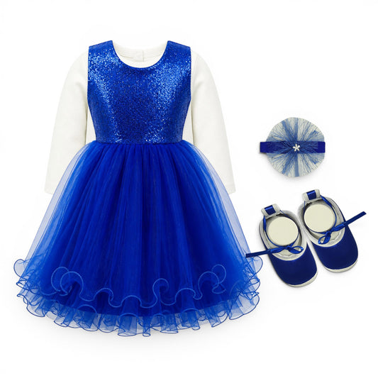 ROYAL BLUE BABY GIRL FANCY FROCK GIFT SET