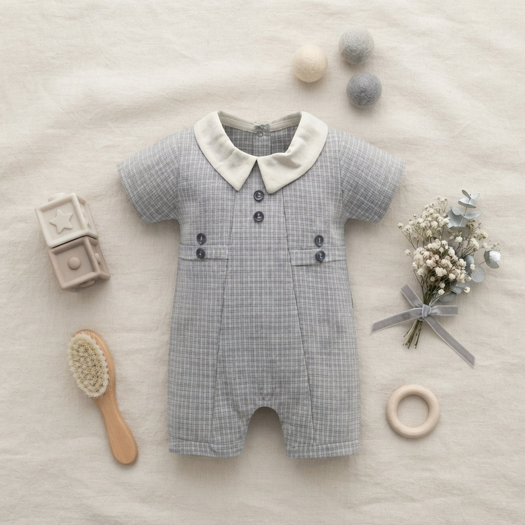 GREY & WHITE CHECKED ROMPER