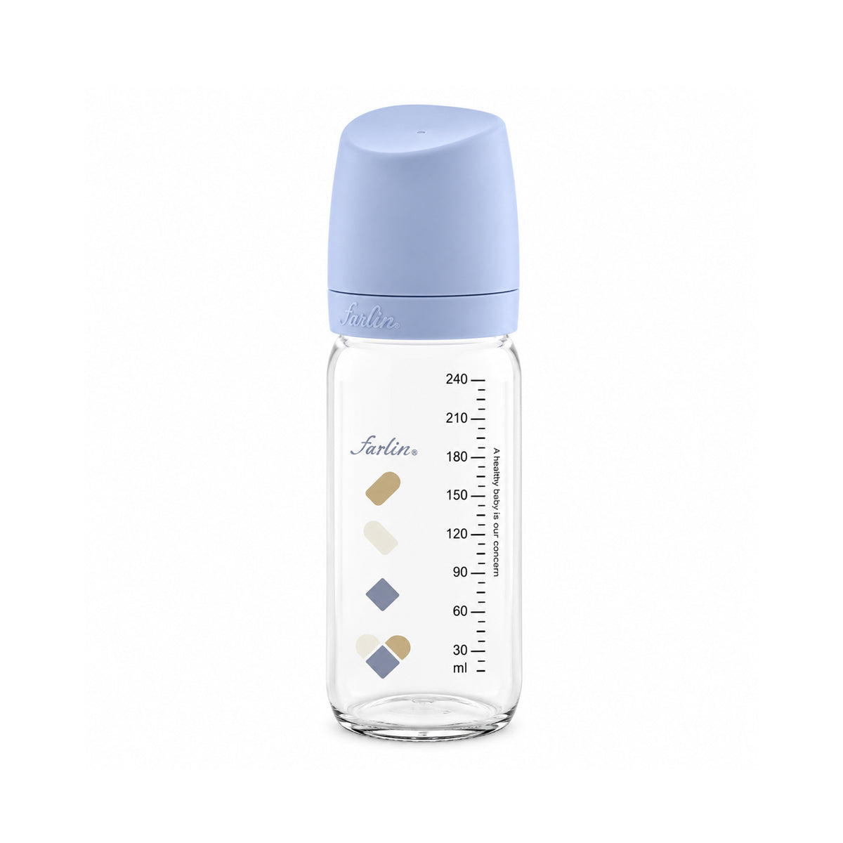 GLASS WIDE NECK FEEDER 240ML BLUE