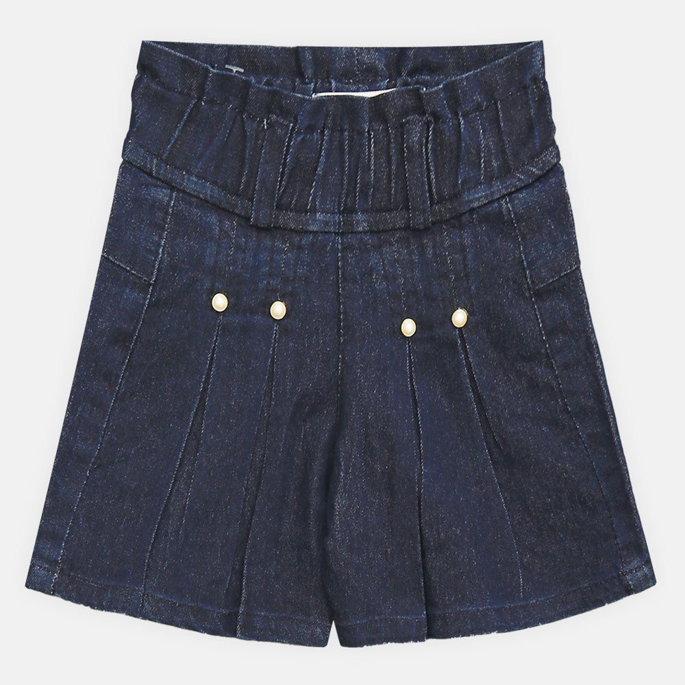 GIRL SHORT PLEATED DARK DENIM