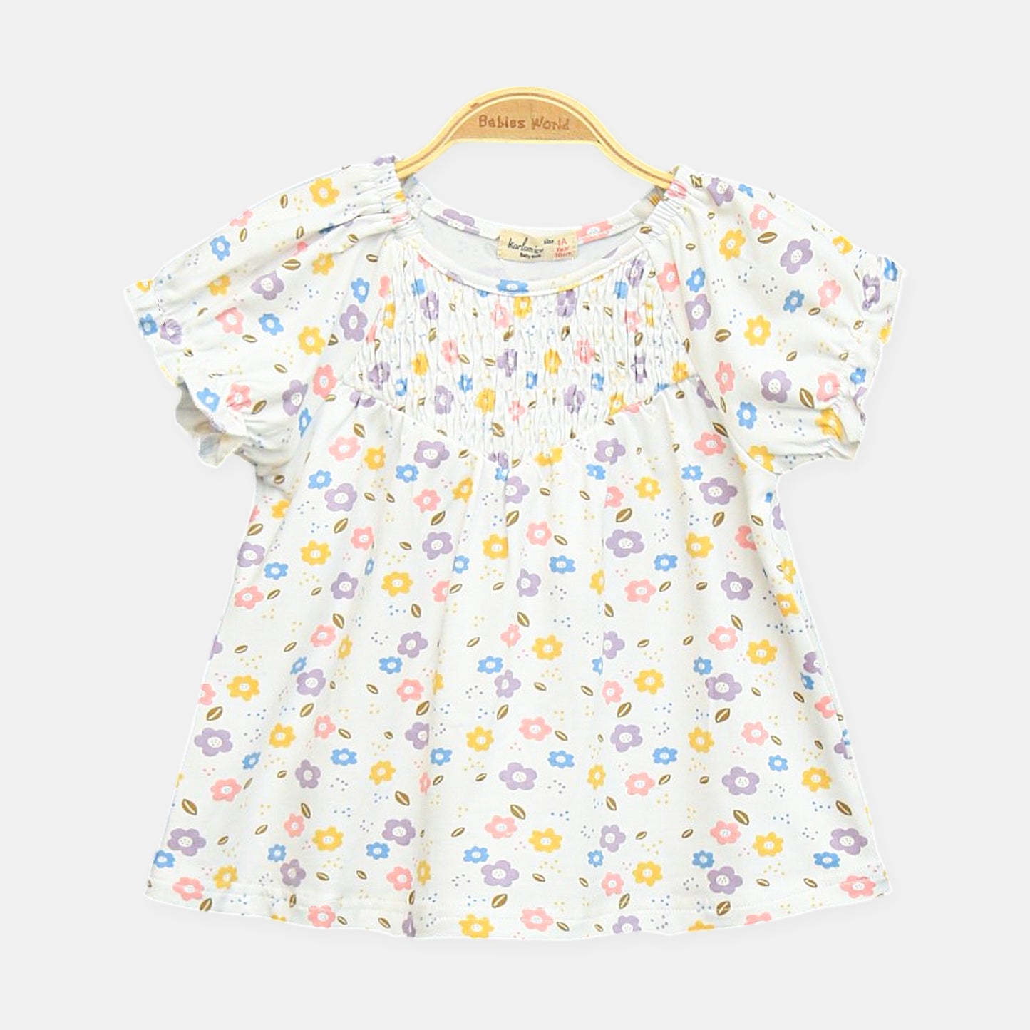Pastel Floral Smocked Top White