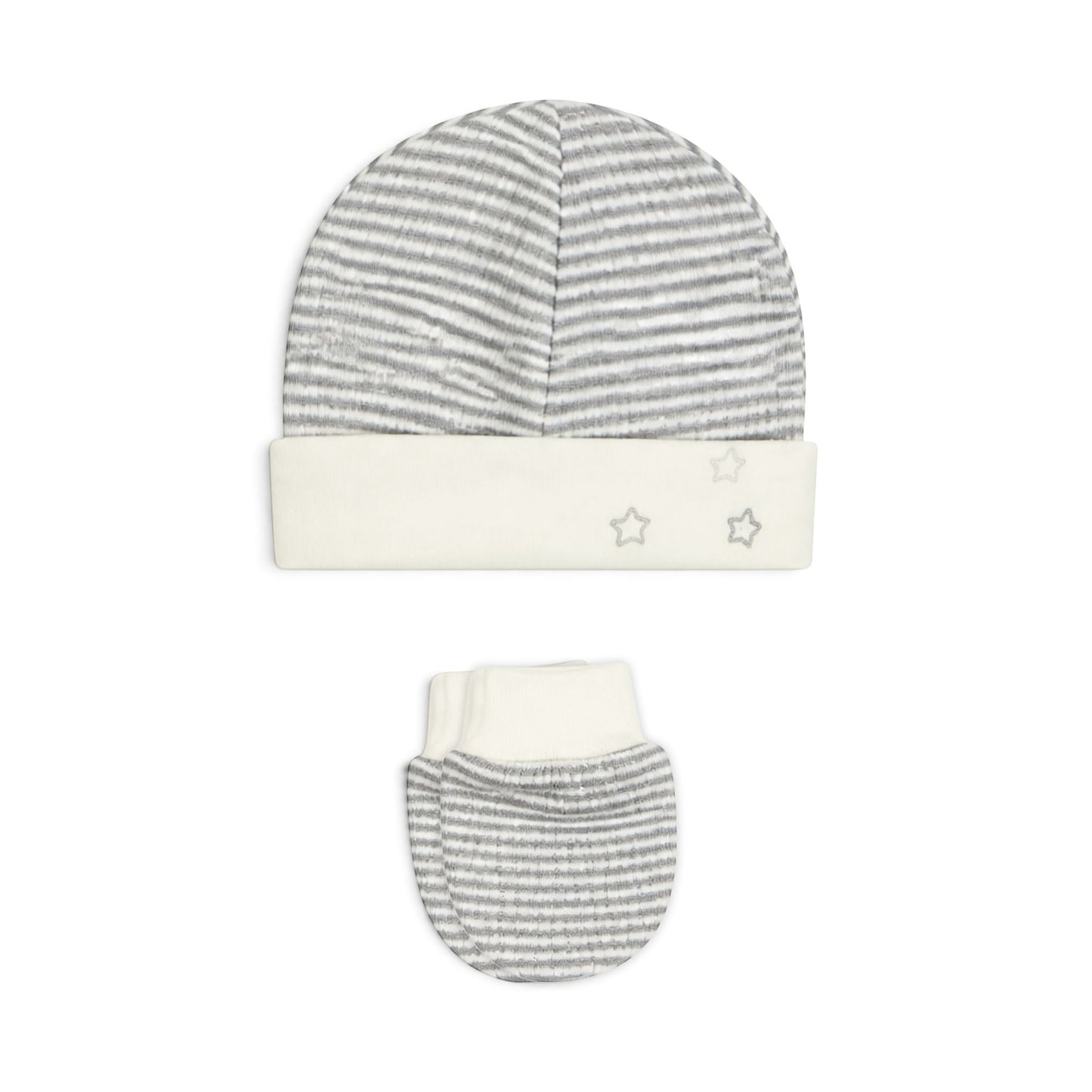 GREY STRIPE AND CREAM TEDDY BEAR BABY BOY GIFT SET