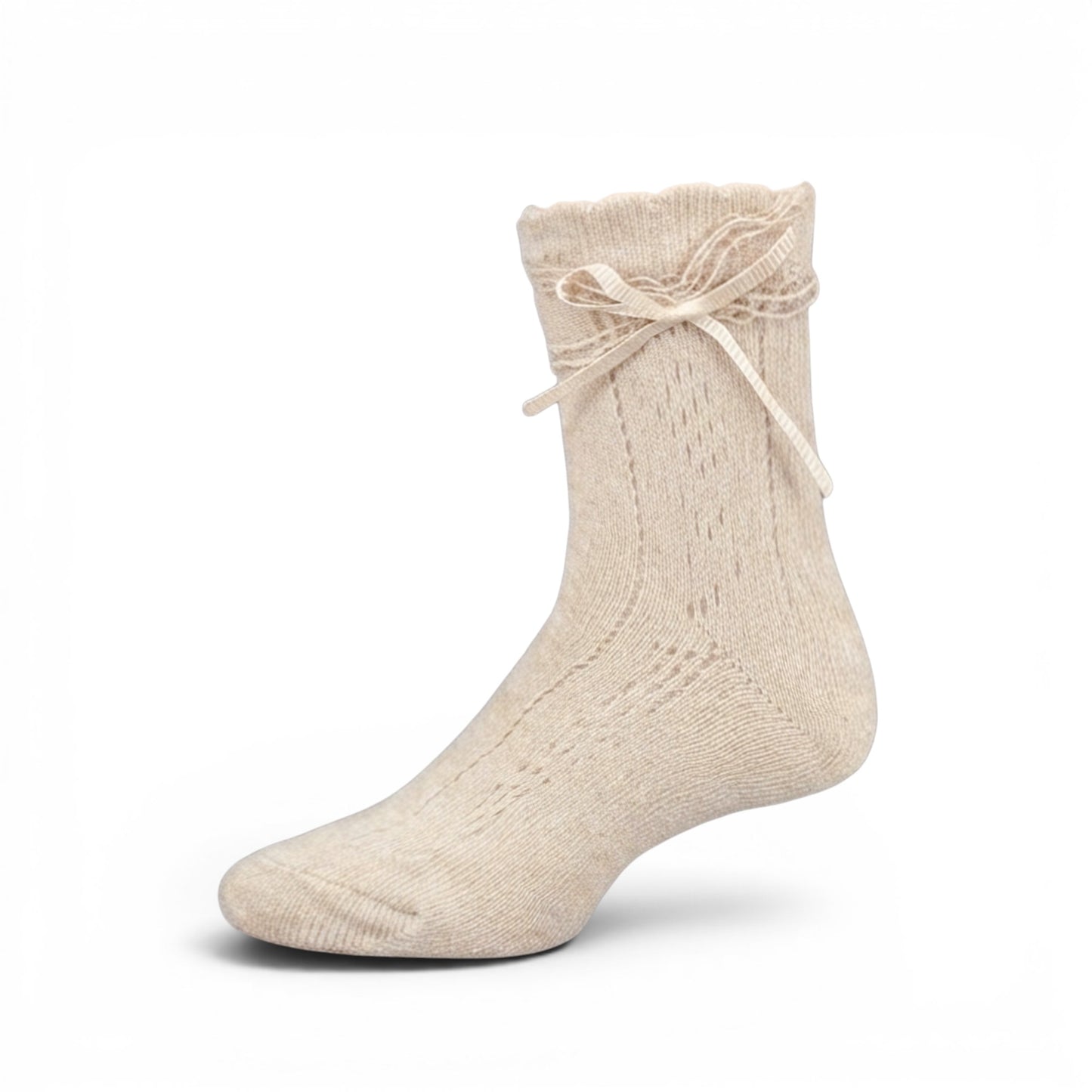 WHITE RIBBON ACCENT GIRL SOCKS PK-2