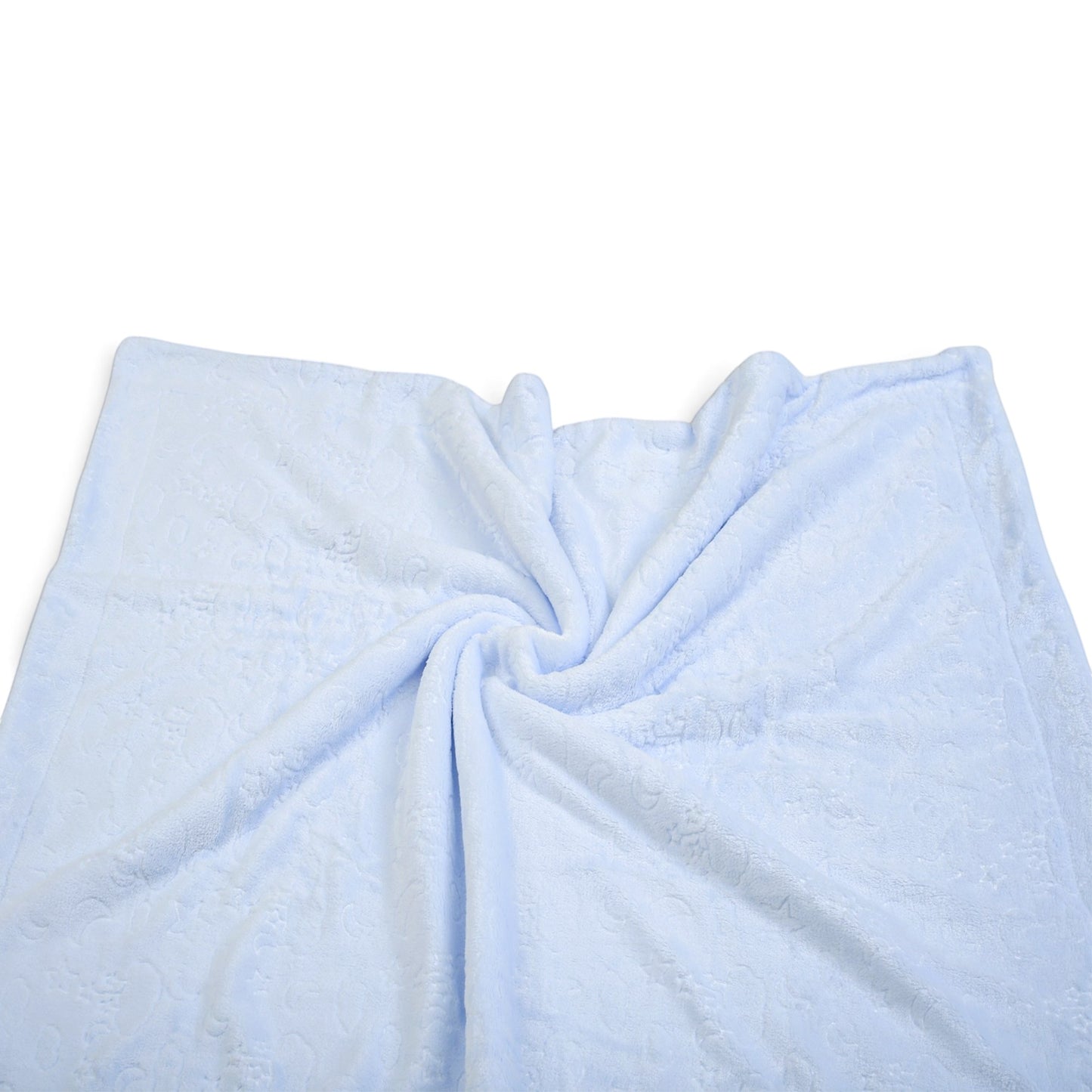 LIGHT BLUE CLOUD, MOON & STAR EMBOSSED WITH SHERPA BACKING BLANKET