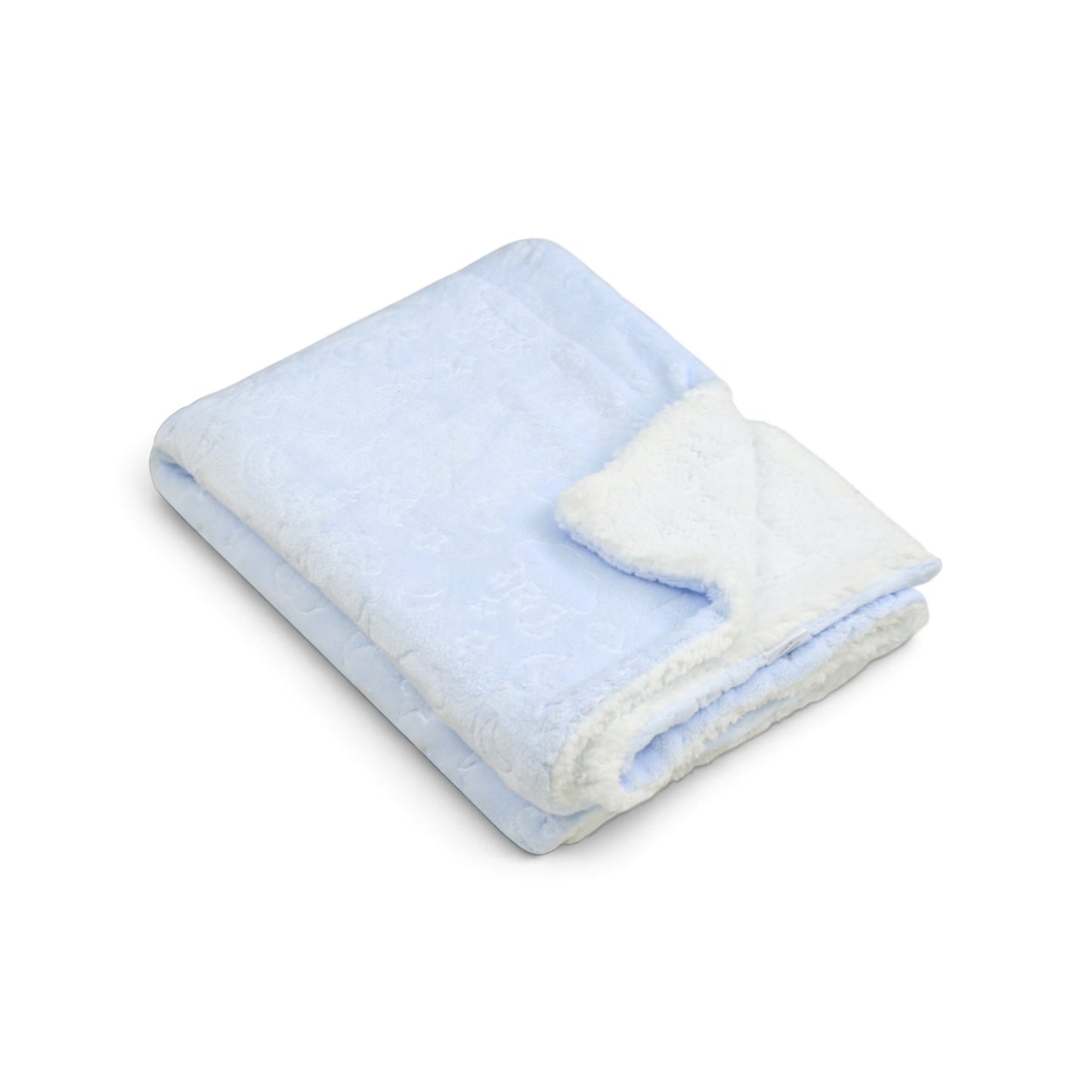LIGHT BLUE CLOUD, MOON & STAR EMBOSSED WITH SHERPA BACKING BLANKET